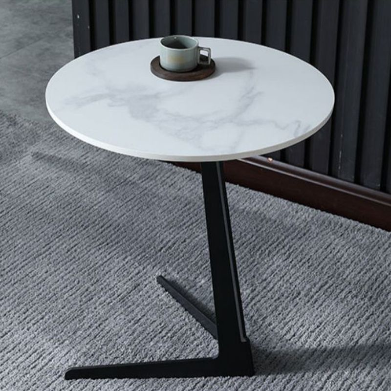 1 Single Round Pedestal Slate Coffee Table for Living Room with Steel Legs
