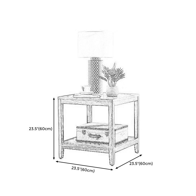 Farmhouse Square Wood Top End Table Double Tier Sofa Side Table with Storage