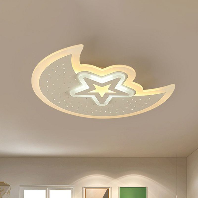 Crescent and Star Flush Ceiling Light Contemporary Acrylic White LED Flush Mount Lighting Fixture