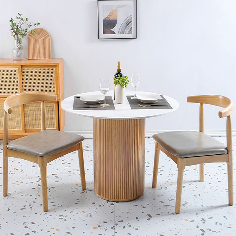 Modern Round Standard Height Dining Table Natural Base Pedestal Casual Dining Table