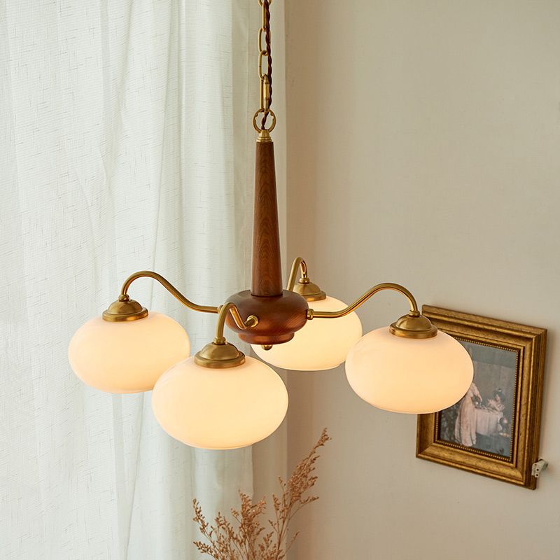 Contemporary Wood Sputnik Ceiling Pendant Glass Hanging Lights for Living Room