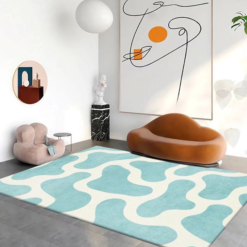 Blue Modern Rug Polyester Check Pattern Rug Stain Resistant Rug for Sitting Room