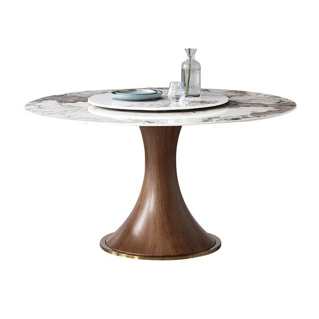 Modern Sintered Stone Dining Table Round Table with Wooden Pedestal for Restaurant