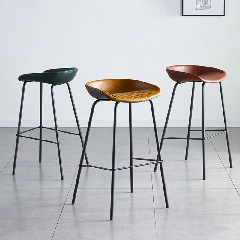 Industrial Metal Distressed Barstool Indoor Tall Stool with Leather Seat
