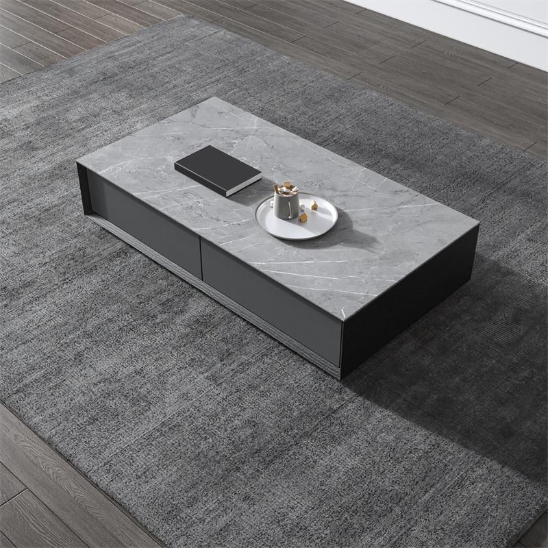 Modern Slate Block Coffee Table with Drawer Rectangular Cocktail Table
