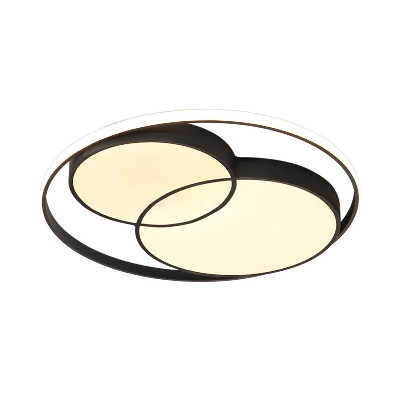 2 Crossed Circle Ceiling Flush Mount Modern Metal Black/White Integrated LED Bedroom Flush Mount Lighting in Warm/White