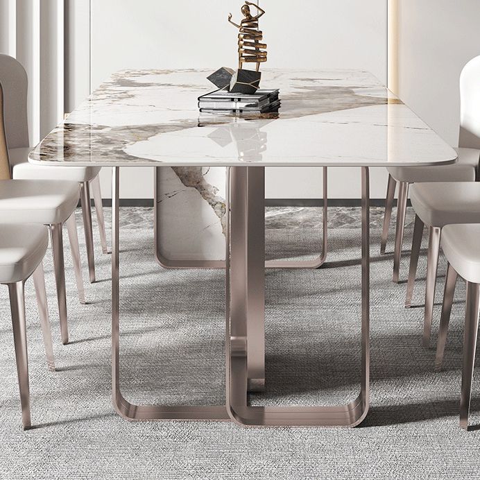 Traditional Luxury Dining Table Sintered Stone Rectangle Dining Table with Rose Gold Frame