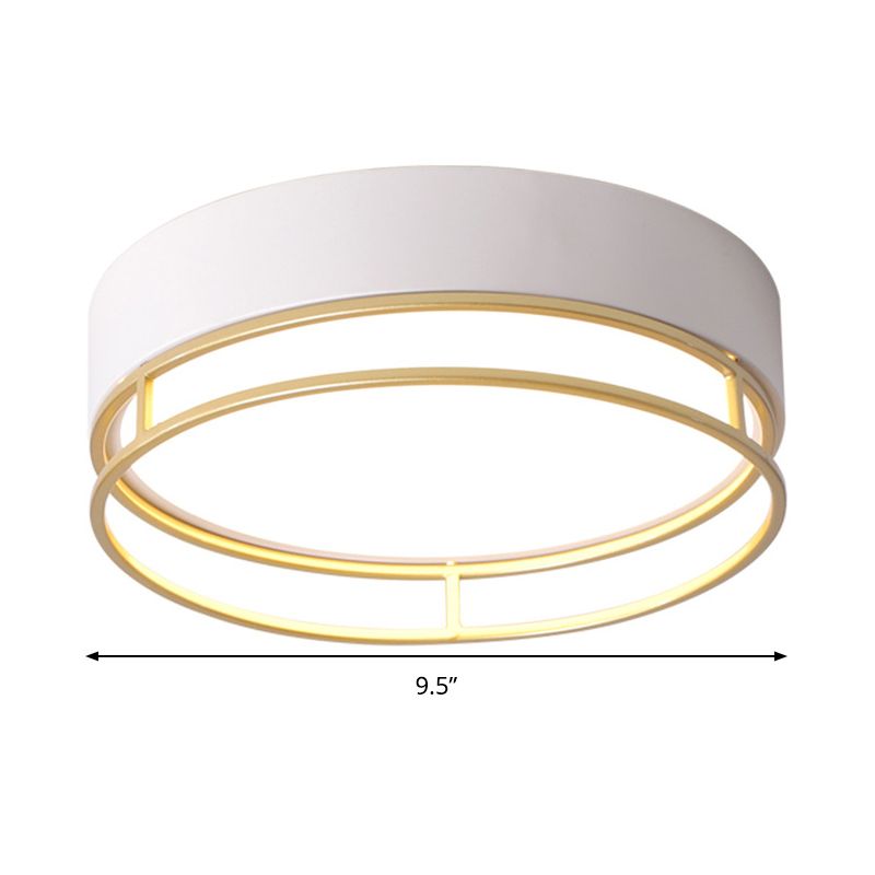 Modernisme Drum Flush Mount Verlichting Metaal Corridor Wit LED Plafond Licht, Warm/White/3 Kleur Licht