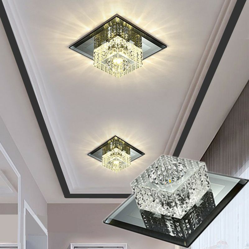 Crystal Square LED Flush Mount Light Simplicity Flush Mount Ceiling Light in Black for Foyer