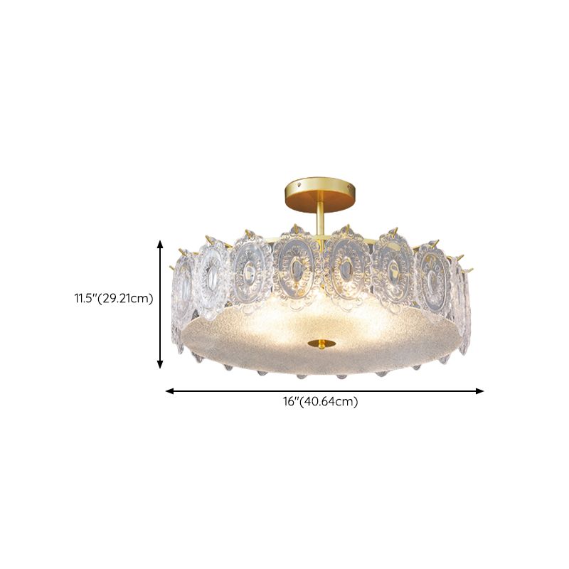 Modern Metal Flush Mount Circle Shape Ceiling Light with Glass Shade for Living Room