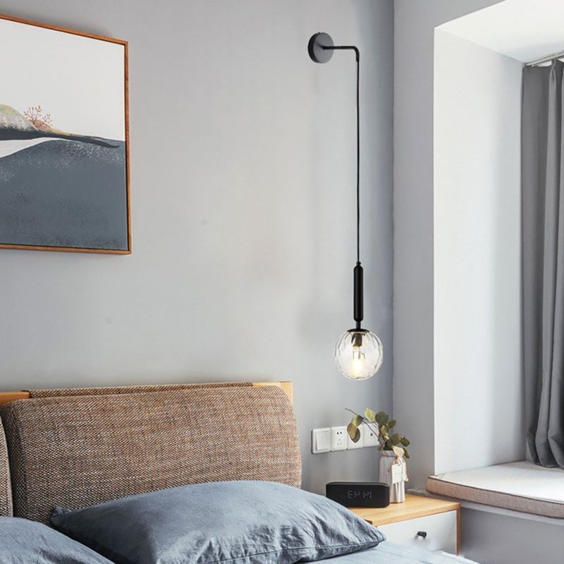 6" Diameter Orb Glass Shade Simplicity Wall Lamp 1-Light Nordic Style Bedside Sconce Lights