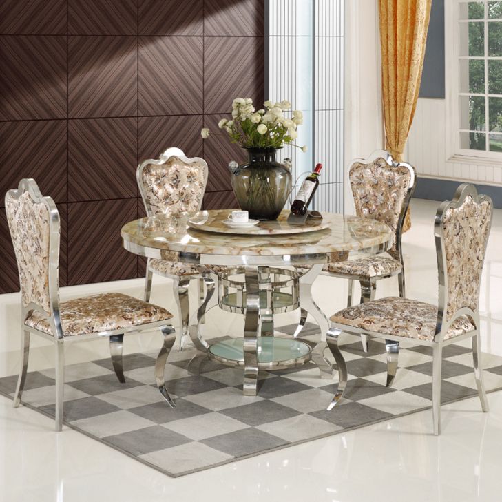 Luxury Style Marble Dining Table Single Pedestal Base Round Table for Home
