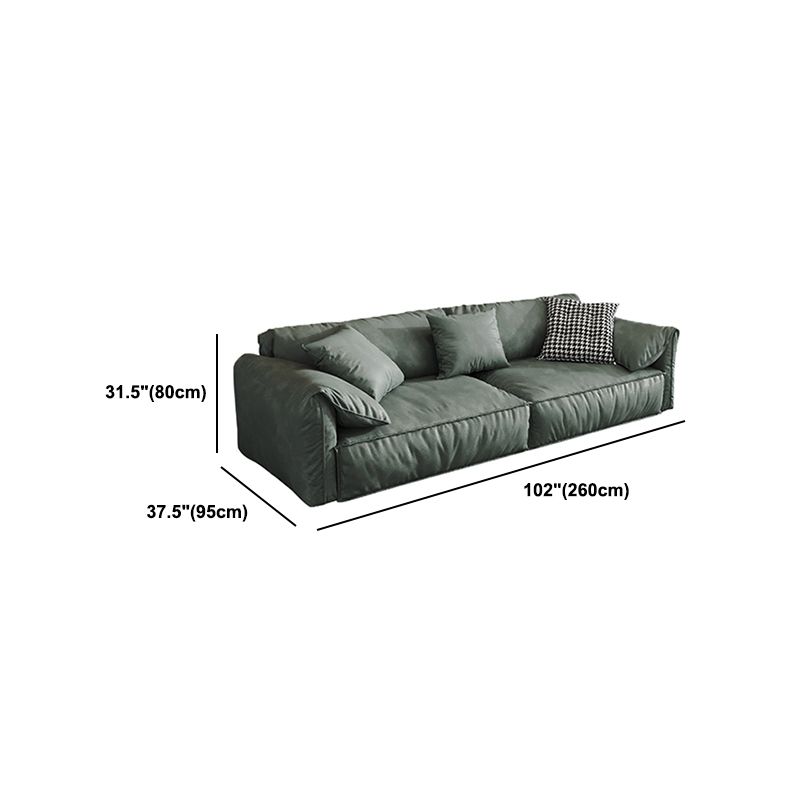 Contemporary Style Faux Leather Sofa Pillow Top Arm Sofa in Green