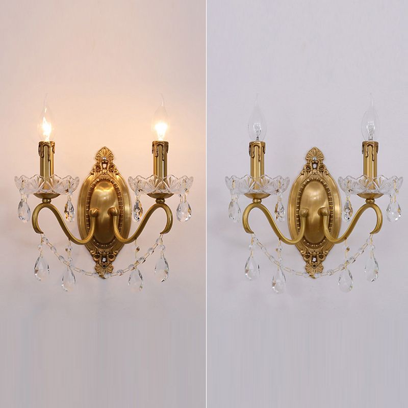 Crystal Candle Shape Wall Sconce Modern Style Multi Lights Wall Light Fixture in Brass