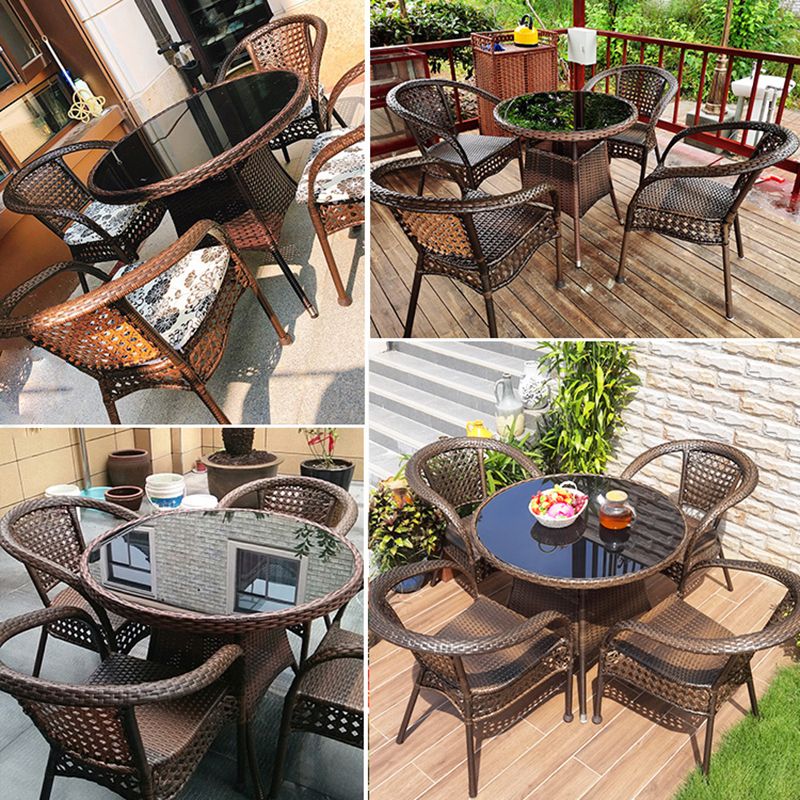 21" Wide Tropical Dining Side Chair Rattan Brown Outdoor Chair