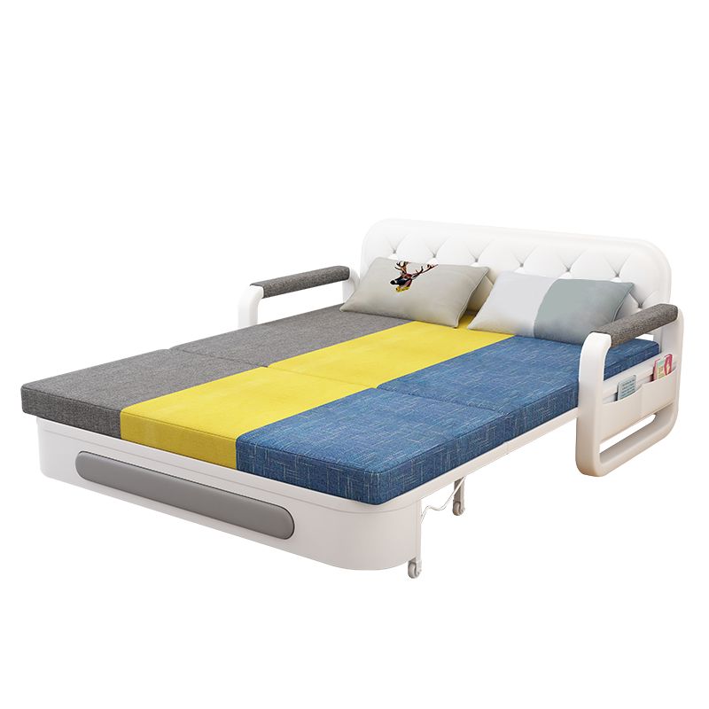 Contemporary Linen Square Arm Sofa Bed Standard Foldable Sofa for Living Room