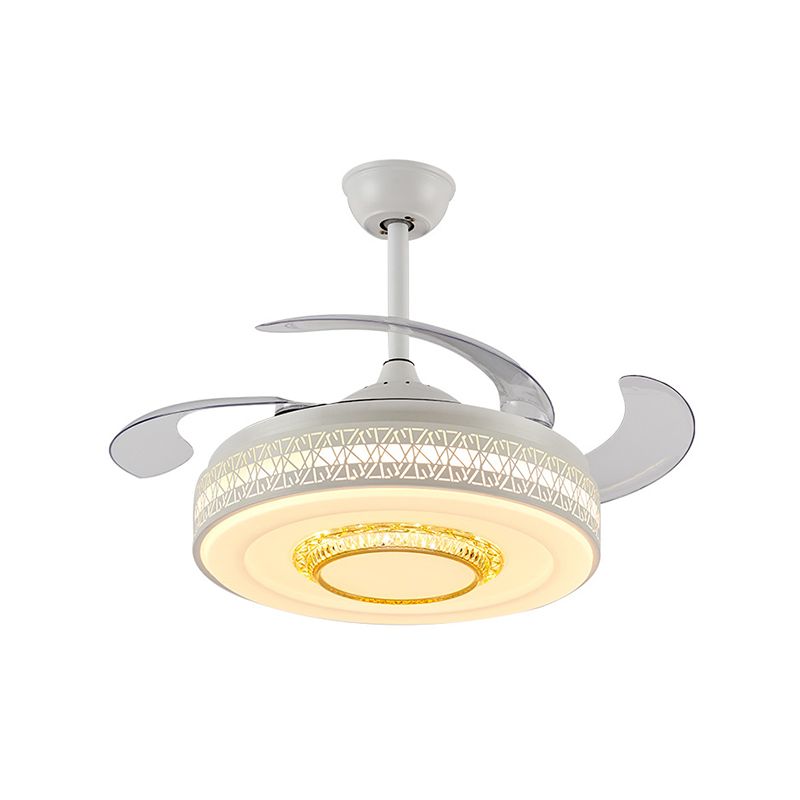 42 "Breedte Modernism Cirkel Hangdoekventilator Lamp LED Acryl Semi Flush Mount plafondlicht in wit met 4 heldere messen, op afstand/wandregeling