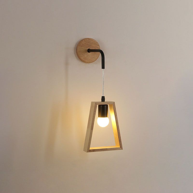 Modern Creative 1-Light Wall Lamp Wooden Geometric Wall Light for Bedroom