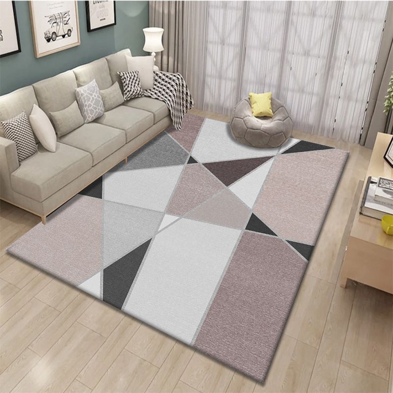 Black Simple Rug Polyester Geometric Rug Non-Slip Backing Rug for Living Room