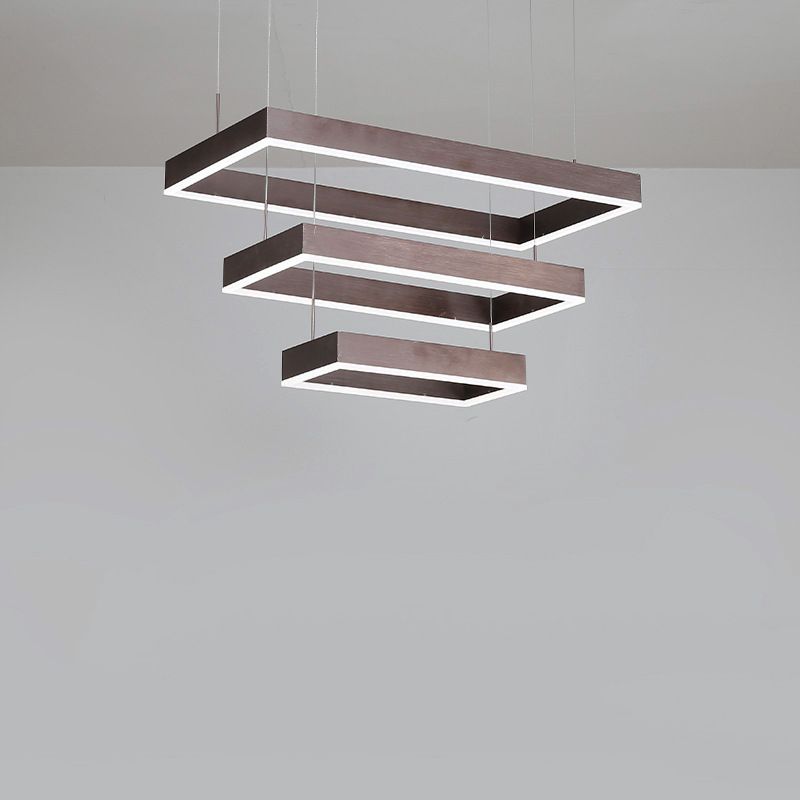 Minimalist Squared Hanging Ceiling Light Metal Living Room LED Chandelier Pendant Light in Coffee