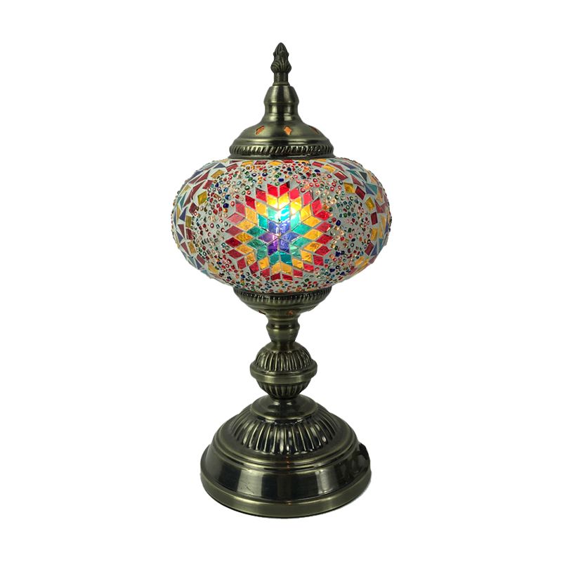1 hoofdlampje slaapkamer lamp vintage bronzen taakverlichting met bolvormig rood/blauw/multi-kleuren glazen schaduw