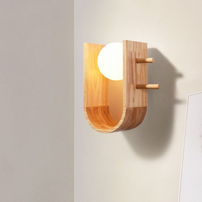 Wooden Half Oblong Sconce Light Modern Creative 1 Bulb Flush Mount Wall Light with Rack Design