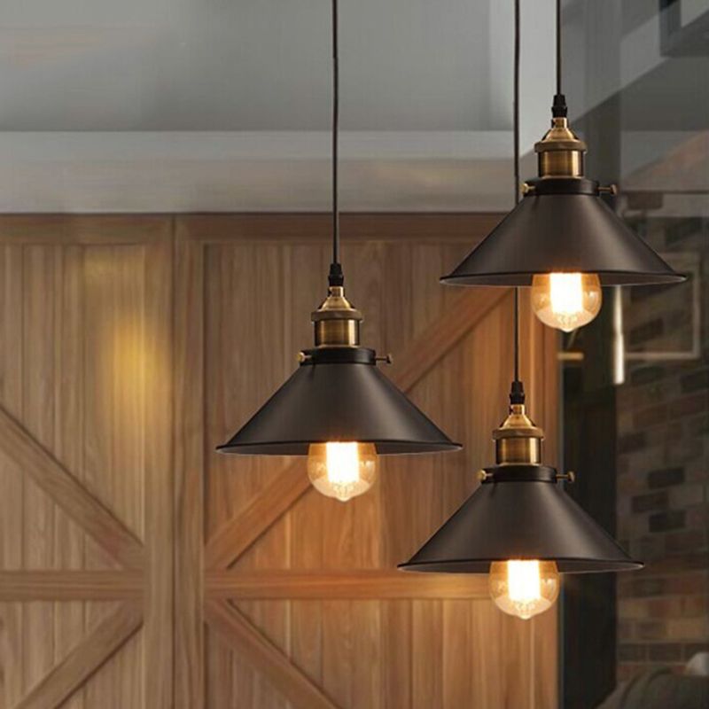 Tapered Cape Shade 1-Light Industrial Metal Pendant Light Hanging Ceiling Light in Black