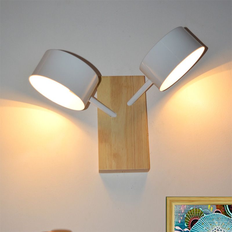 Double Drum Shade Wall Mounted Light Contemporary Metal 2 Bulbs Black/White/Blue Wall Lighting Fixture for Kitchen