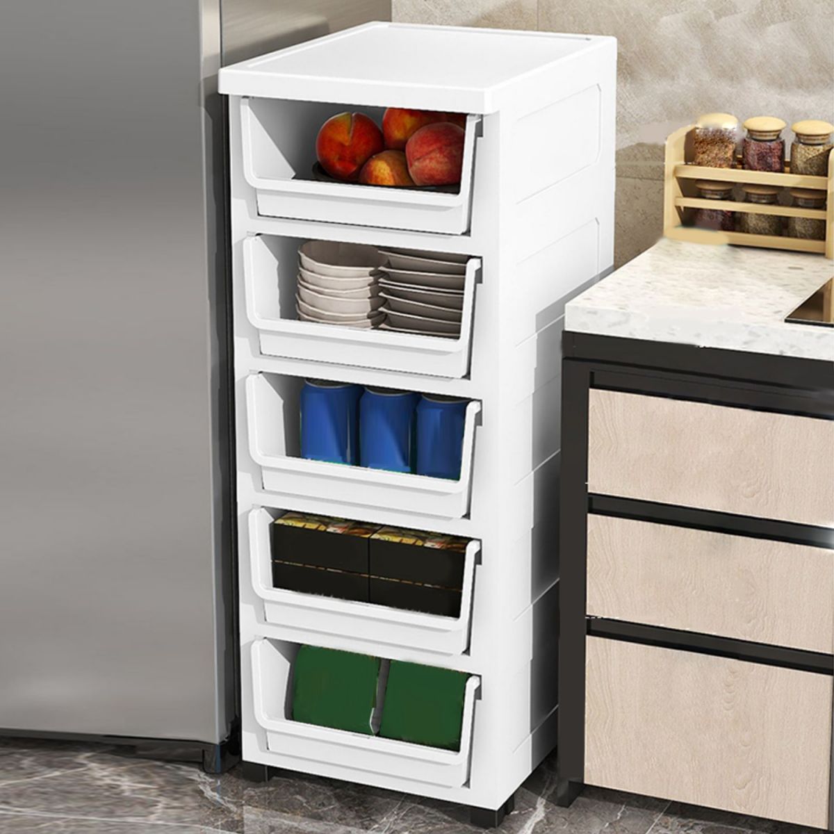 Scandinavian Kids Furniture Vertical Plastic Nursery Dresser with Drawers for Home