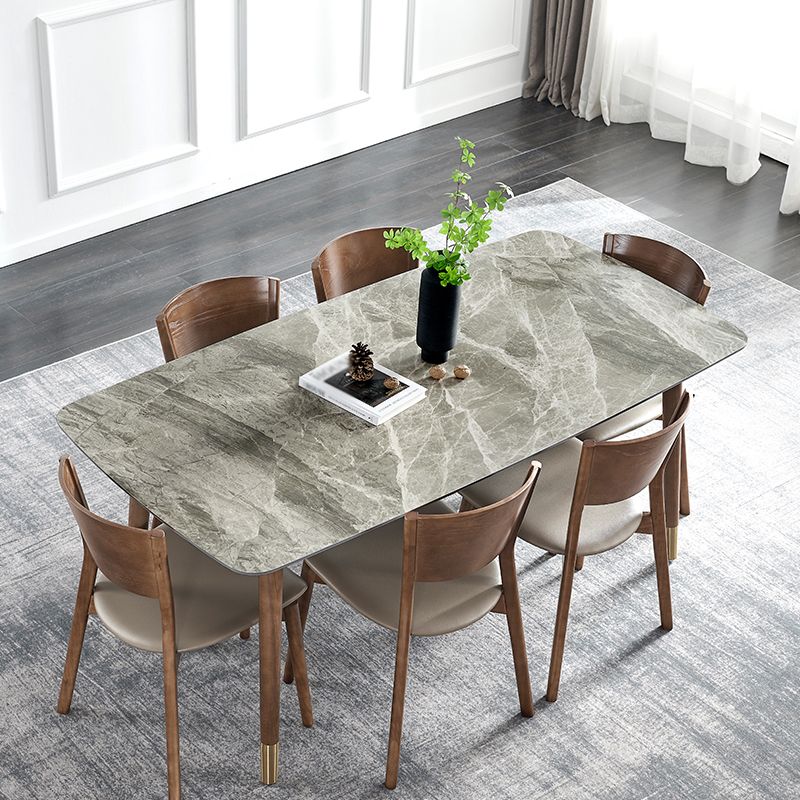 Glam Sintered Stone Standard Dining Table Gray Rectangle Shape Dining Table for Kitchen