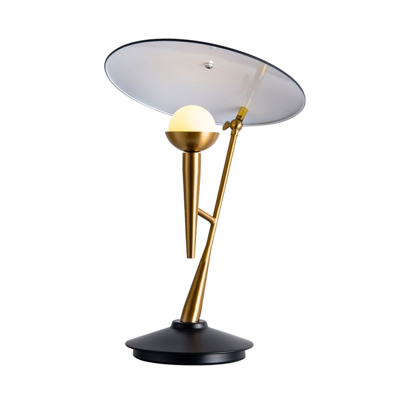 Mid Century Gramophone Table Light Metal 1-Light Living Room Nightstand Lamp in Black and Gold with Adjustable Disc Shade
