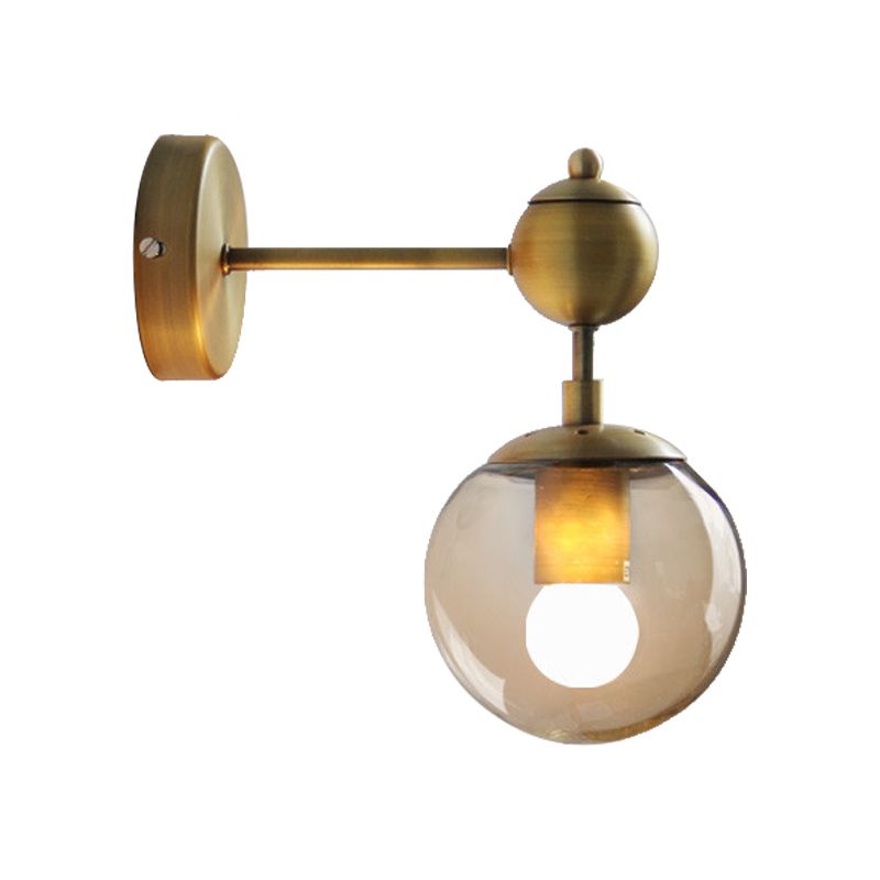 1/2-Head Global Wall Mount Light with Amber Glass Shade Modernist Wall Sconce Lighting in Gold for Bedroom