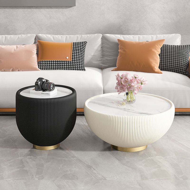 Glam Cocktail Table White Round Pedestal Coffee Cocktail Table