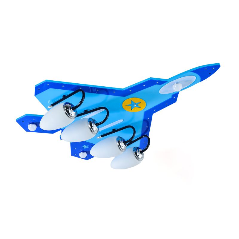 Wood Airplane Ceiling Mount Light 4 Heads Cool LED Ceiling Lamp for Nursing Room