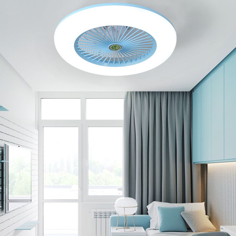 Nordische, trommelförmige Deckenventilator Lampe Metall Esszimmer LED Semi Flush Light mit ausgehöhltem Design