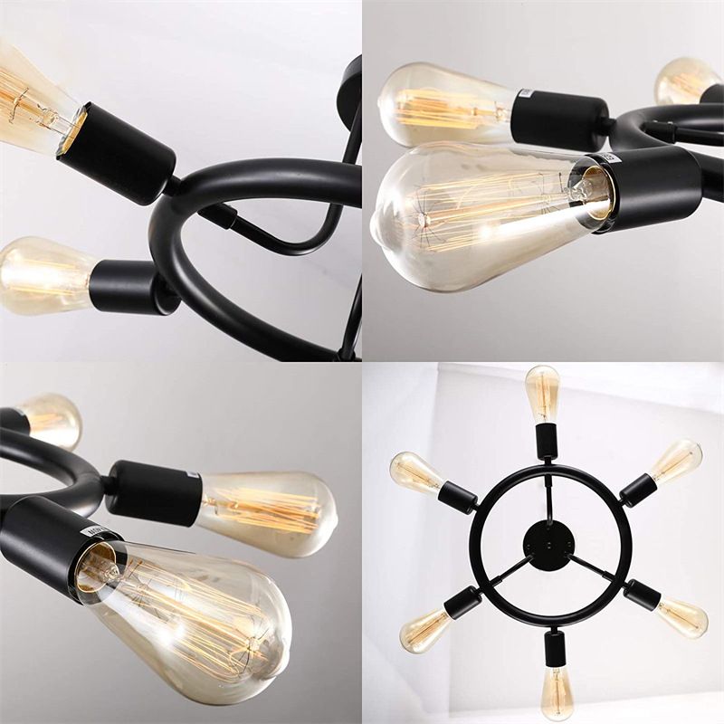 Industrial Flush Mount Circle Shape Ceiling Light with Metal Shade for Living Room