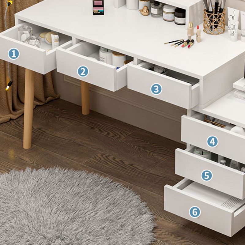 Wood and Metal Vanity Table with Stool Accent 5/6 Drawers Makeup Desk