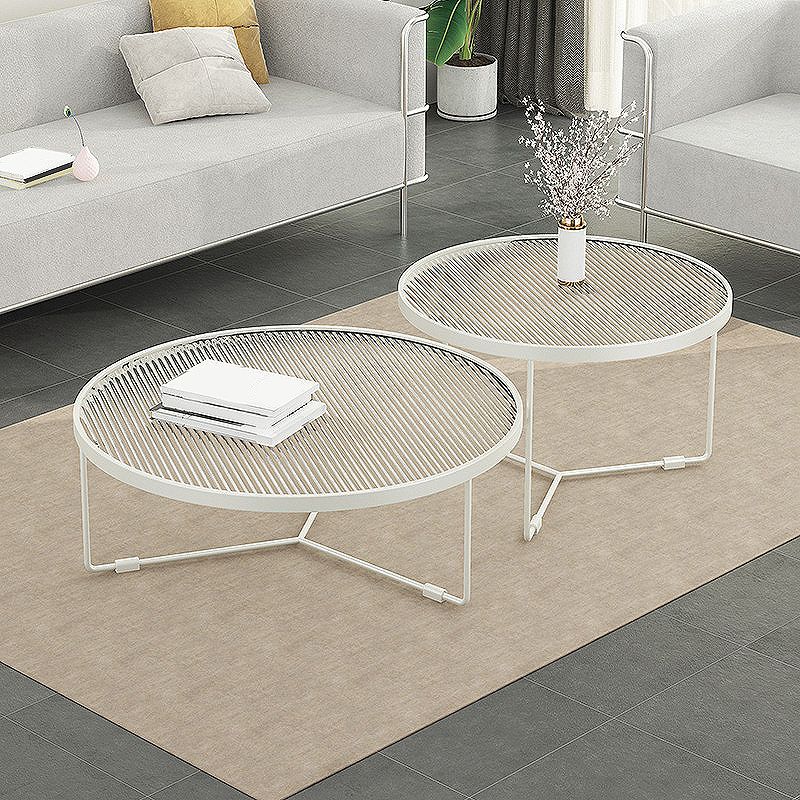 Modern Style Tempered Glass Top White/black Iron Base Round Coffee Table