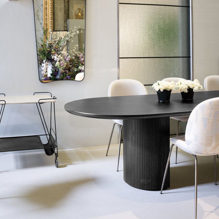 Contemporary Solid Wood Dinette Table Black Double Pedestal Dining Table
