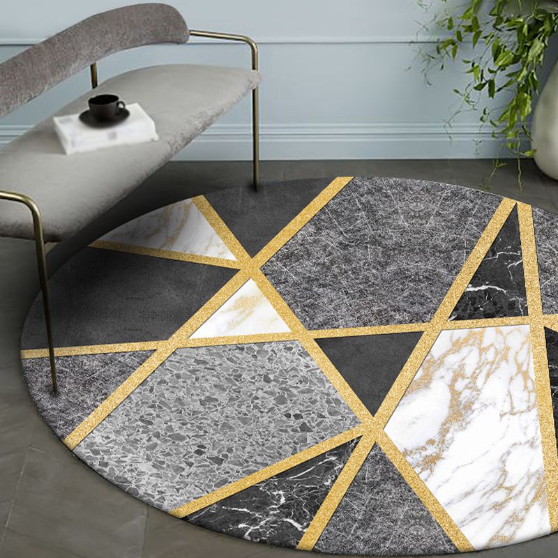 Black Modern Rug Polypropylene Marble Surface and Geometry Pattern Carpet Pet Friendly Washable Non-Slip Area Rug for Drawing Room