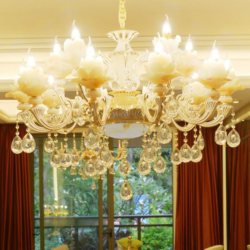 Bougette blanche Cougie lustre Light Traditional Grosted Glass Living Room Pendant Crystal Deco