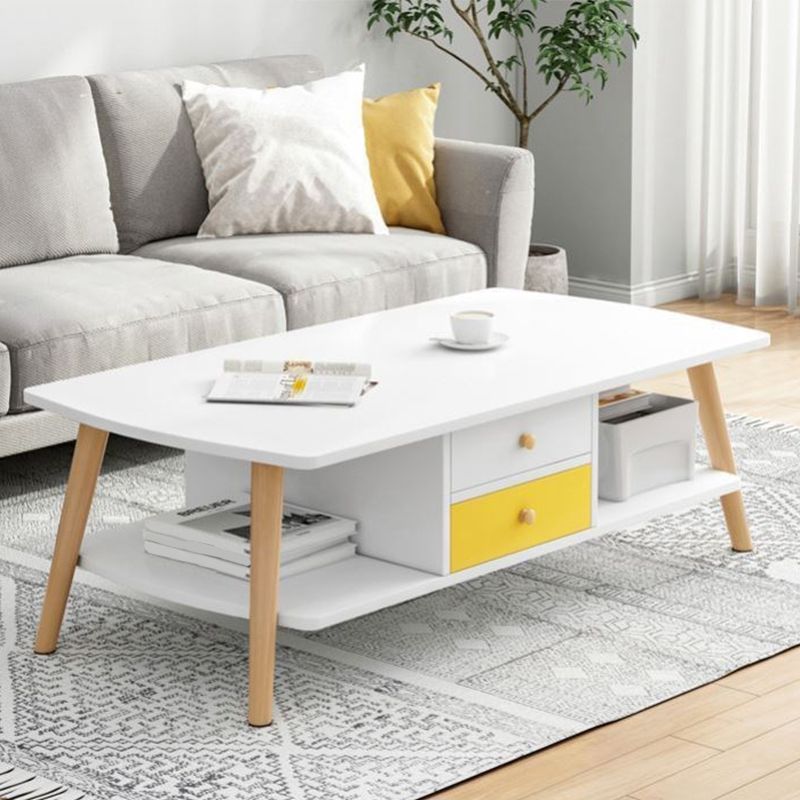 Modern Style Rectangular Artificial 4 Legs Base with Drawer Coffee Table