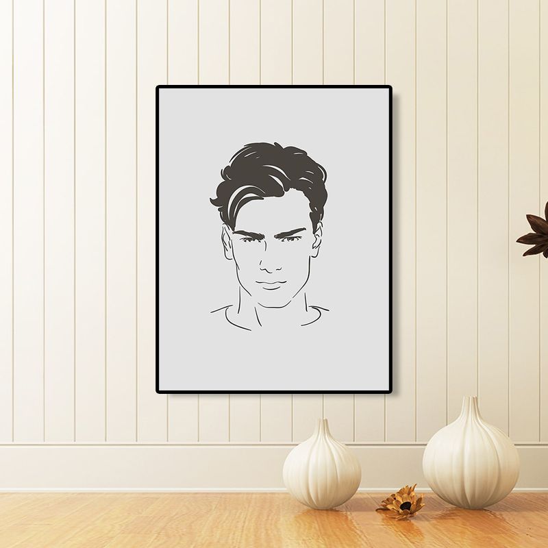 Textured Handsome Boy Portrait Art Canvas Minimalism Wall Art Print for Girls Bedroom