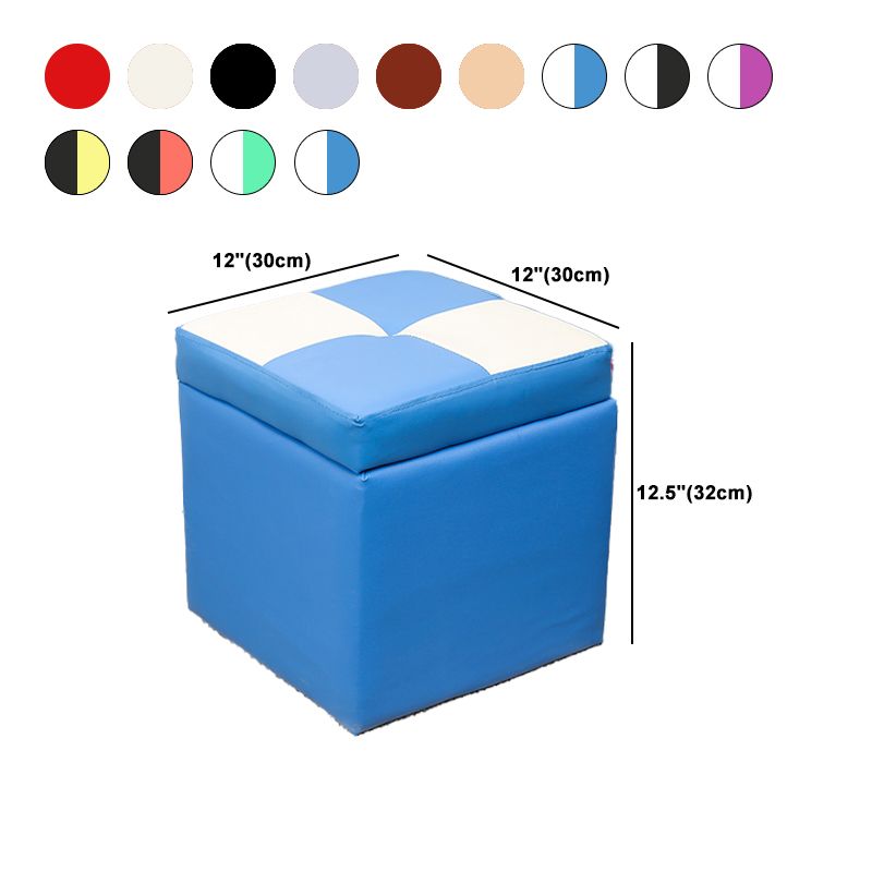 Modern Square Storage Ottoman Contrast Color PU Leather with Storage Pouf Chair