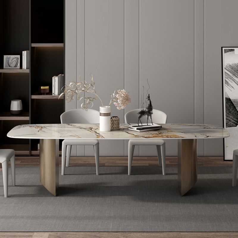 Modern Dining Sintered Stone Table Dining Rectangle Table with Metal Legs for Home Use