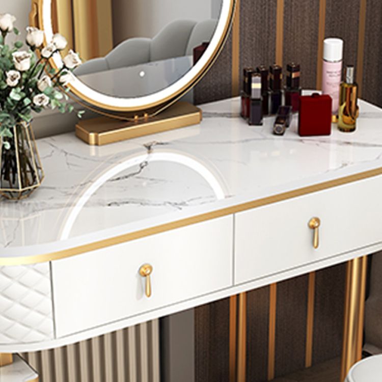 Glam Wood Vanity Dressing Table with Drawers in White Dressing Table