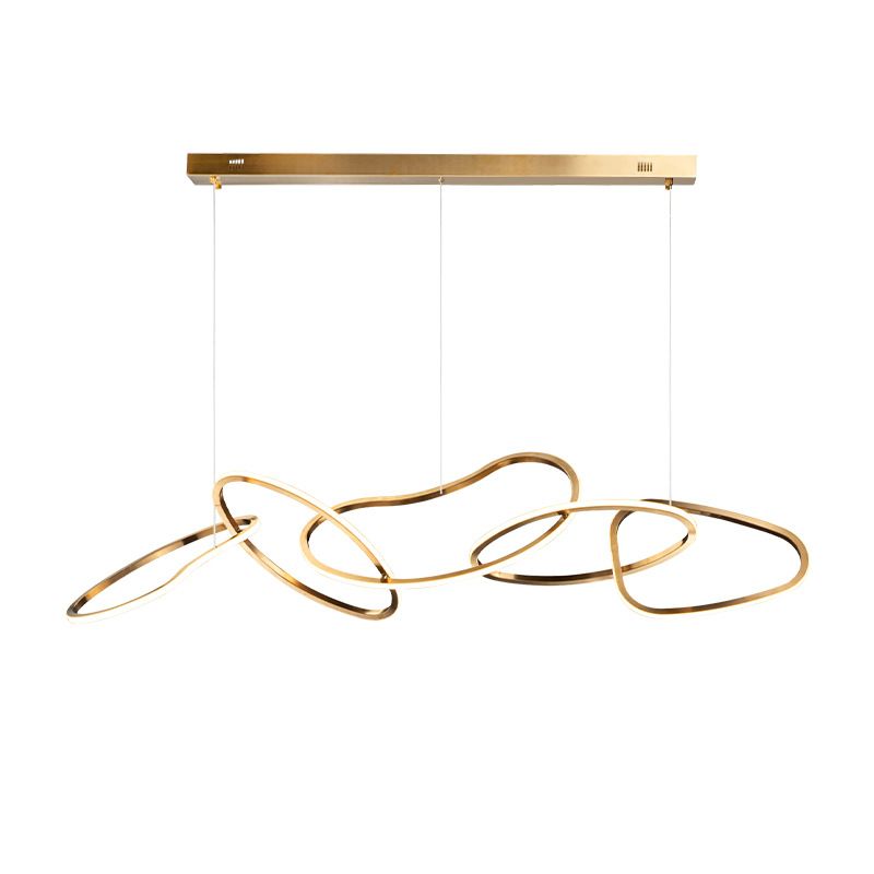 Luce sospesa a LED dorata minimalista a 5 anelli in metallo per sala da pranzo