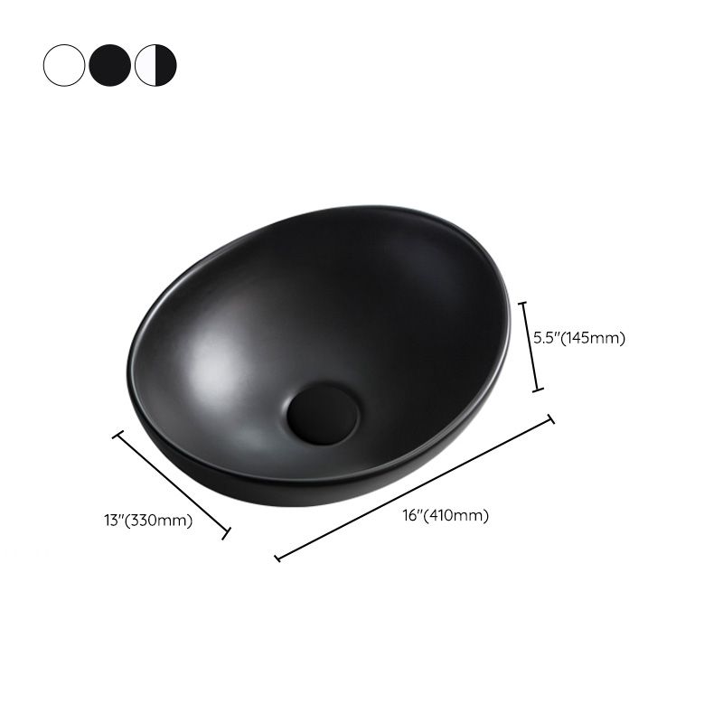 Contemporary Bathroom Sink Pop-Up Drain Porcelain Oval-Shape Vessel Lavatory Sink