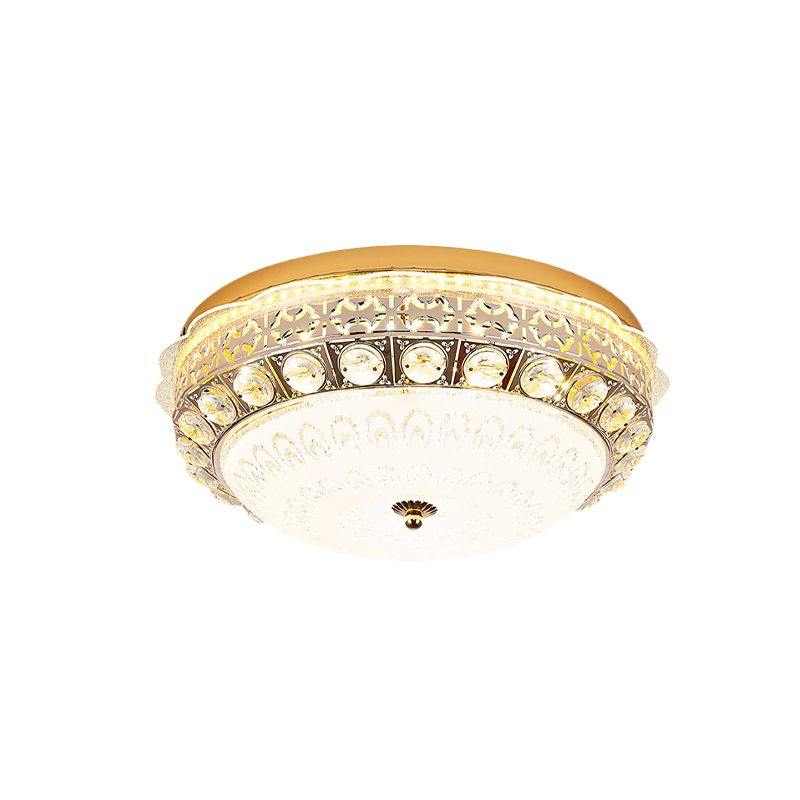 Ivory Glass Gold Ceiling Lighting Dome LED Minimalism Flush Mount Spotlight with Crystal Accent