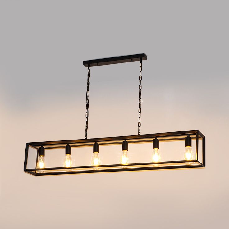 Black/Brass Rectanglengle Island Canderant Classic Metal 5/6 Bulbi Sala da pranzo Assiciare Luce a soffitto